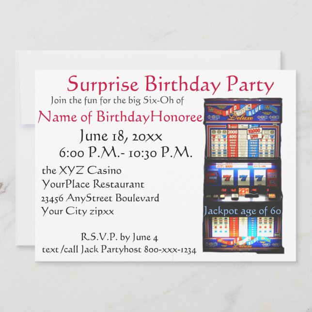 Invitación Máquina tragaperras del Casino de cumpleaños númer (Anverso)