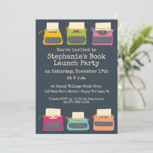 Invitación Máquinas de escribir reír libros, Fiesta con temas