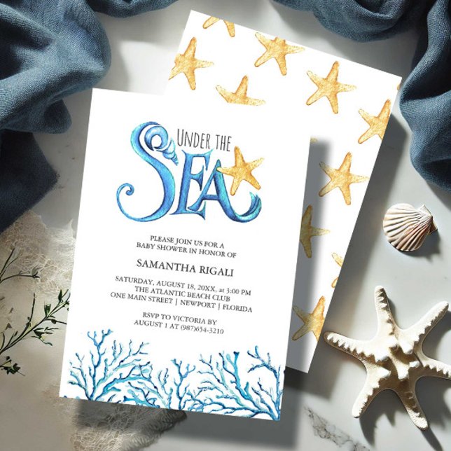 Invitación Mar acuático Baby Shower for BoyInvitaciones (Boy baby shower invitations ocean theme under the sea watercolor art Victoria Grigaliunas)