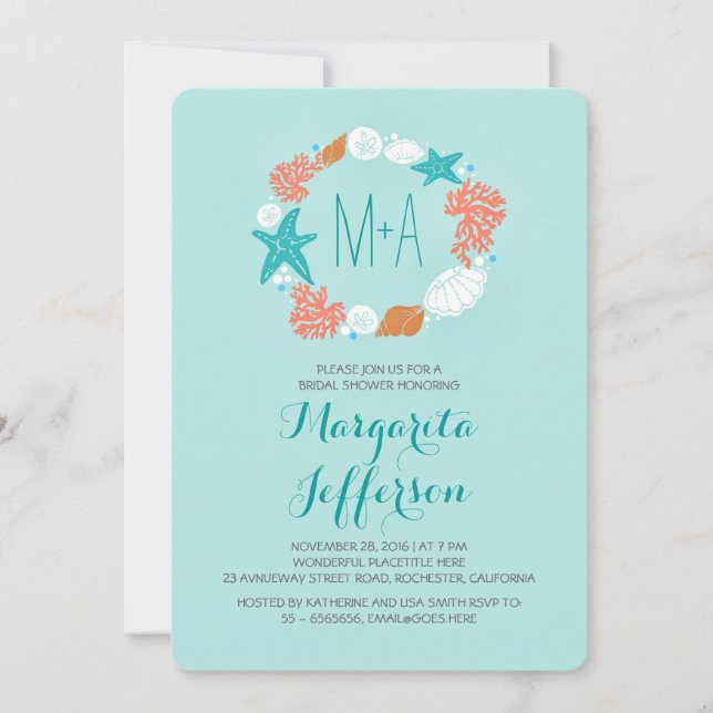 Invitación mar acuático wreath beach bridal ducha invita (Anverso)