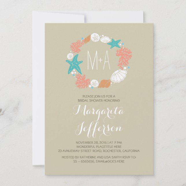 Invitación mar acuático wreath beach bridal ducha invita (Anverso)