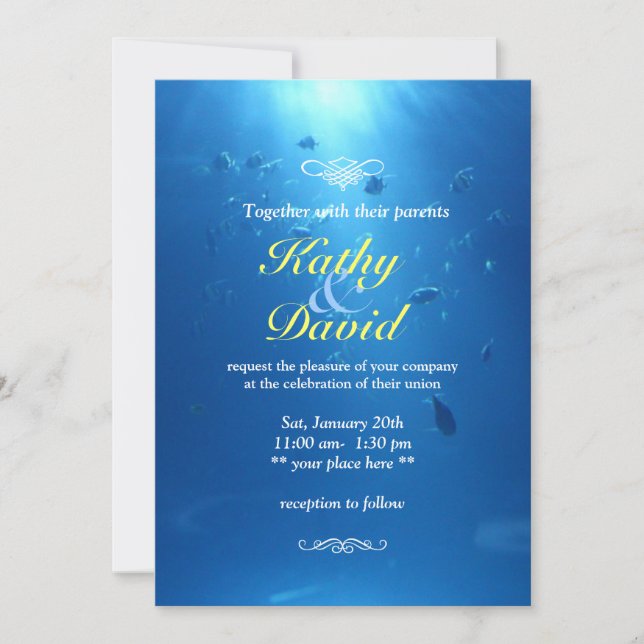 Invitación Mar Azul submarino Boda hermoso (Anverso)