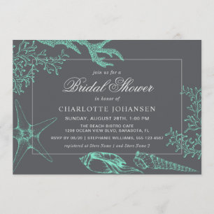 Invitación Mar costero Coral Tema Náutico Ducha de novias