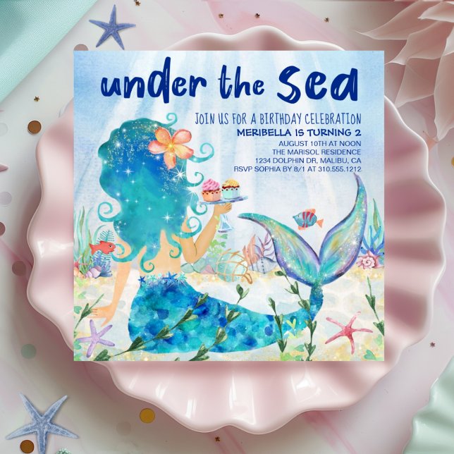 Invitación Mar de la sirena | Cumpleaños de los pasteles oceá (Subido por el creador)