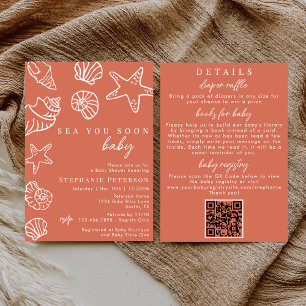 Invitación Mar del Coral Pronto Todo En Un Código QR Baby Sho