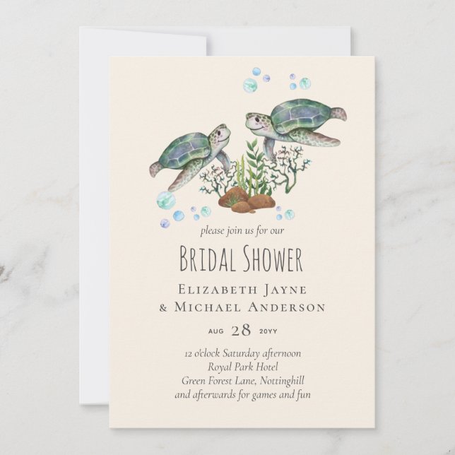 Invitación Mar Turtles Beach Bridal Shower Ocean (Anverso)