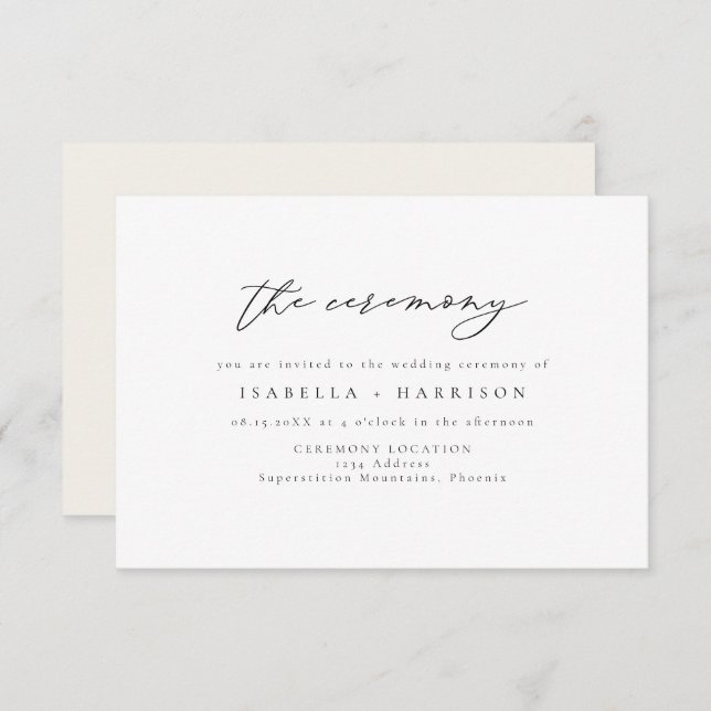 Invitación MARAH Elegante Boda Minimalista Ceremonia Insertar (Anverso / Reverso)