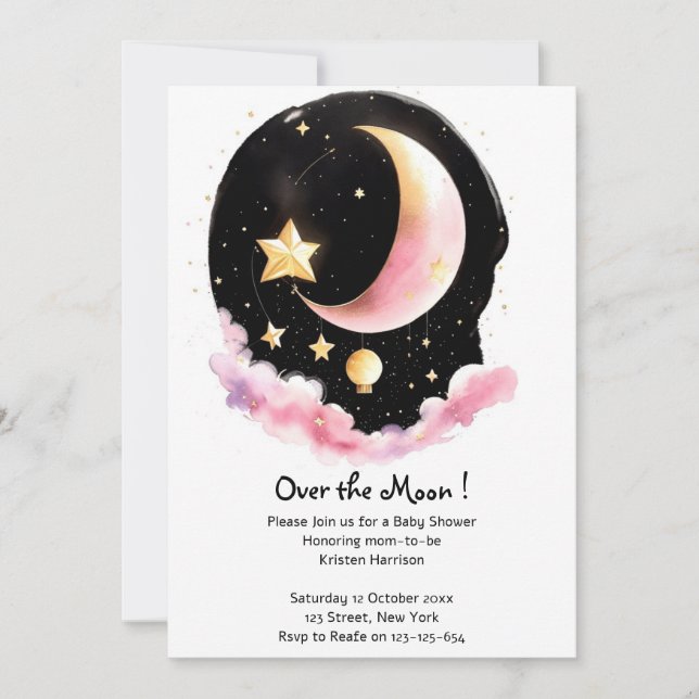 Invitación Maravilla celeste: Baby Shower Chica acuarela (Anverso)