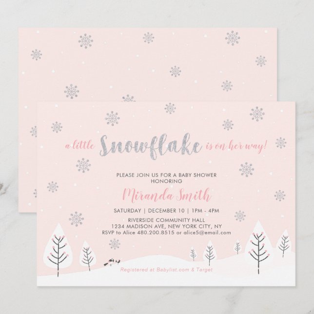 Invitación Maravilla de invierno rosa, Baby Shower/Sprinkle C (Anverso / Reverso)