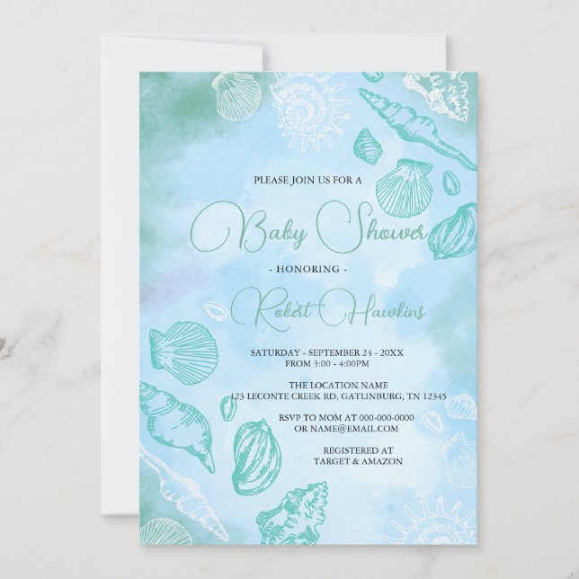 Invitación Maravillas Bajo El Océano Marítimo Baby Shower (Anverso)