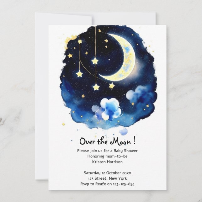 Invitación Maravillas celestes: Baby Shower Luna y Stars Boy (Anverso)