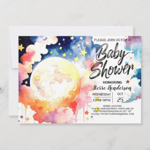 Invitación Maravillas celestes de color de agua para Baby Sho