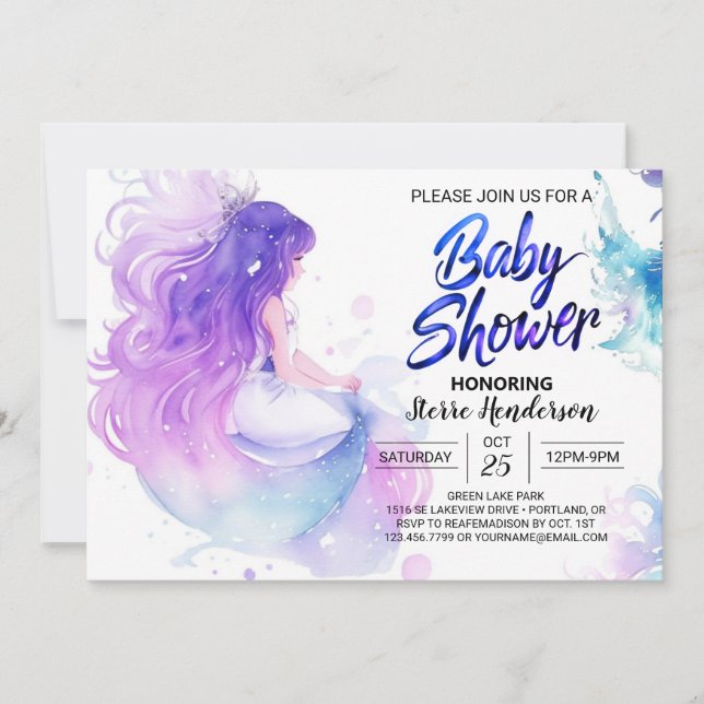 Invitación Maravillas submarinas: Baby Shower Sirenita (Anverso)