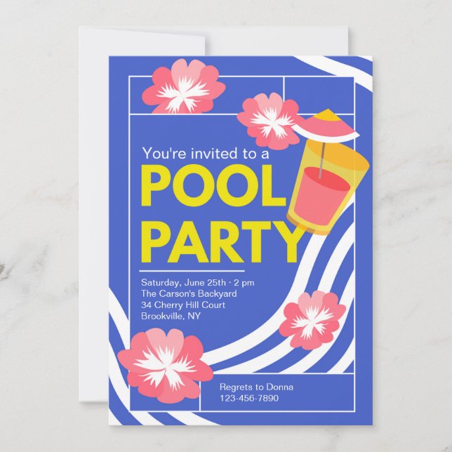 Invitación maravillosa de la fiesta en la piscina (Anverso)