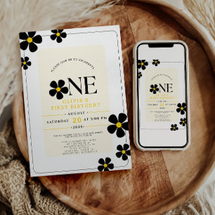 Invitación Maravillosa Fiesta Floral del Primer Cumpleaños