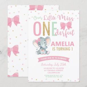 Invitación Maravillosa primera elefante de cumpleaños de la p