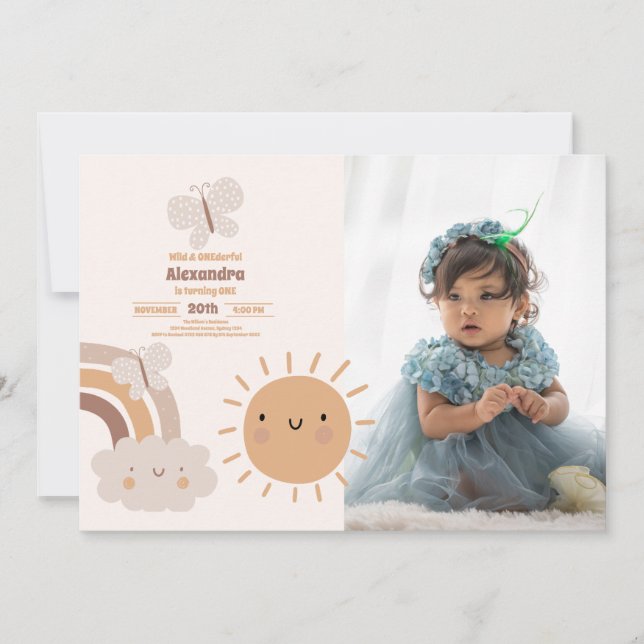 Invitación Maravillosa y salvaje foto de primer cumpleaños (Anverso)