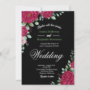 Invitación maravillosas flores rojas y rosadas distintivas pa