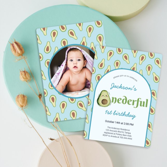 Invitación Maravilloso aguacate Fiesta de cumpleaños 1 (Cute Onederful Avocado 1st Birthday Party Invitation)