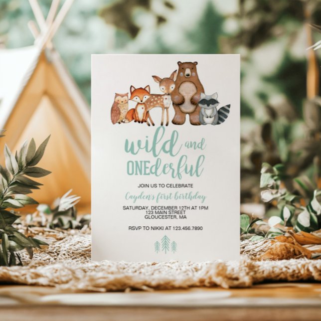 Invitación Maravilloso animal de Woodland primer cumpleaños (Subido por el creador)
