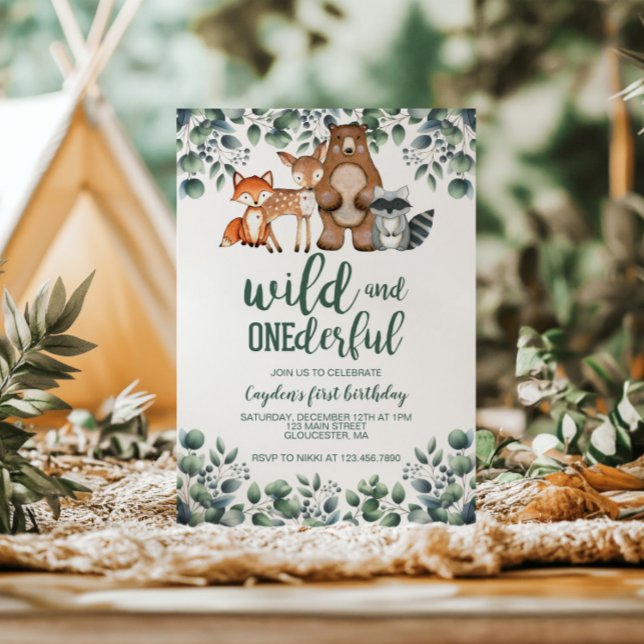 Invitación Maravilloso animal de Woodland primer cumpleaños (Subido por el creador)
