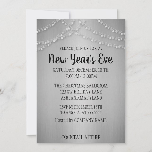 Invitación Maravilloso, asombroso, plateado Sparkly Año Nuevo (Anverso)