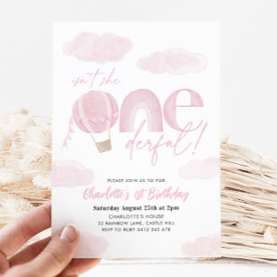 Invitación Maravilloso Balón de aire caliente Chica rosa prim