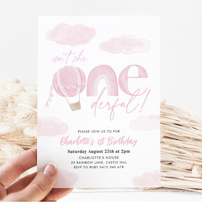 Invitación Maravilloso Balón de aire caliente Chica rosa prim (Subido por el creador)