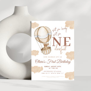 Invitación Maravilloso Balón de Aire Caliente Primer Cumpleañ