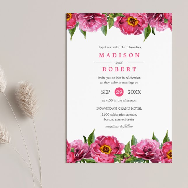 Invitación Maravilloso Boda de moda de flores de los peones m (Subido por el creador)