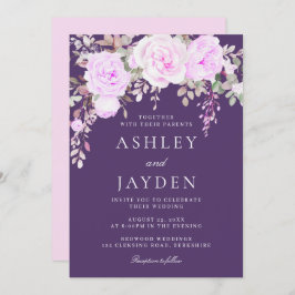 Invitación Maravilloso Boda Floral Morado y Violeta