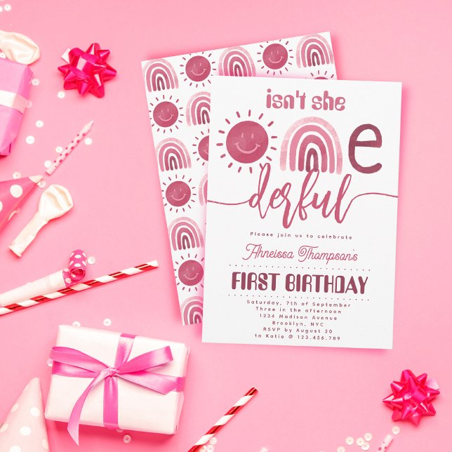 Invitación Maravilloso Boho Pink Rainbow Sunshine Cumpleaños (Subido por el creador)