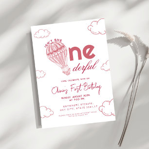 Invitación Maravilloso chica de globo aerostático rosa primer