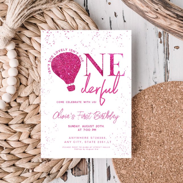 Invitación Maravilloso chica de globo aerostático rosa primer (Subido por el creador)
