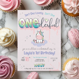 Invitación Maravilloso Chica rosa del arcoiris de Unicornio