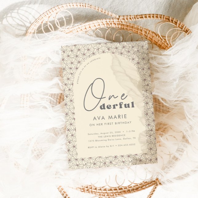 Invitación Maravilloso Chicas de Retro Daisy primer Fiesta de (Subido por el creador)