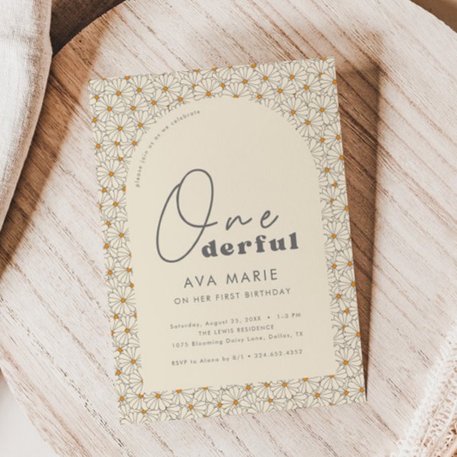 Invitación Maravilloso Chicas de Retro Daisy primer Fiesta de (Subido por el creador)