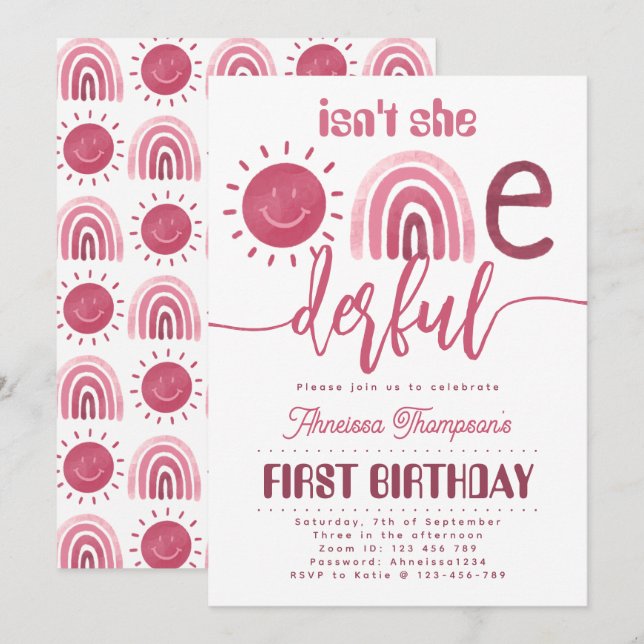 Invitación Maravilloso Día Virtual del Arcoiris Rosa Sunshine (Anverso / Reverso)