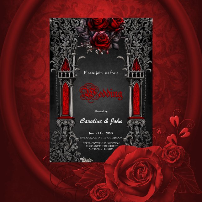Invitación Maravilloso diseño boda gótico oscuro. (Gothic design)