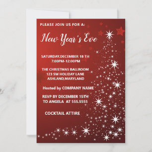 Invitación Maravilloso, Elegante, Rojo Sparkly Año Nuevo