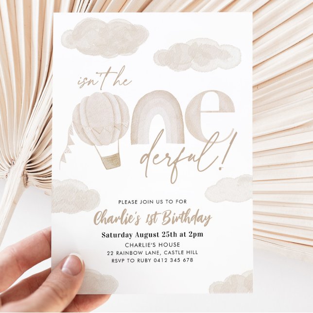 Invitación Maravilloso globo aerostático Beige Boy 1er cumple (Subido por el creador)