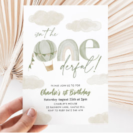 Invitación Maravilloso globo aerostático Sage Boy 1er cumplea