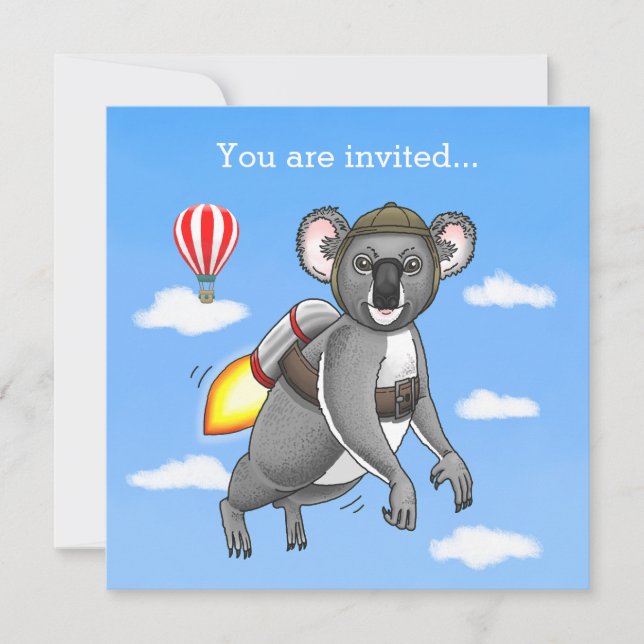 Invitación Maravilloso Koala Oso Cohete (Anverso)