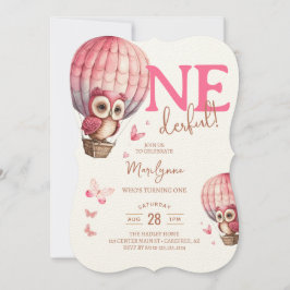 Invitación Maravilloso Lechuza Rosa Balón de Aire Caliente Pr