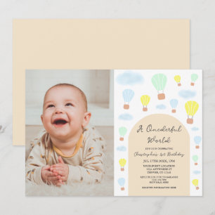 Invitación Maravilloso mundo globo aerostático 1º cumpleaños