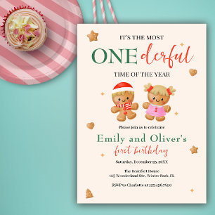 Invitación Maravilloso Navidades Conjuntos gemelos 1er cumple