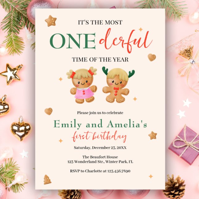 Invitación Maravilloso Navidades Conjuntos gemelos 1er cumple (Subido por el creador)