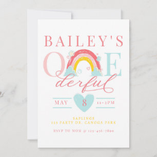 Invitación Maravilloso, primer cumpleaños, arcoiris, uno, arc