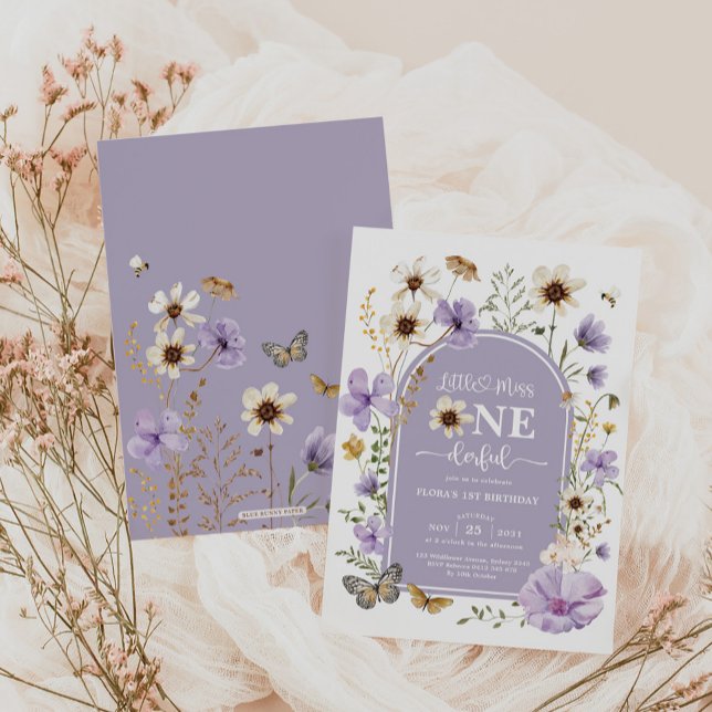 Invitación Maravilloso primer cumpleaños de Purple Wildflower (Subido por el creador)
