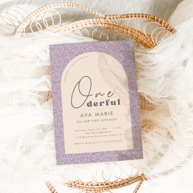 Invitación Maravilloso Retro Daisy Chicas Purple 1er cumpleañ (Subido por el creador)